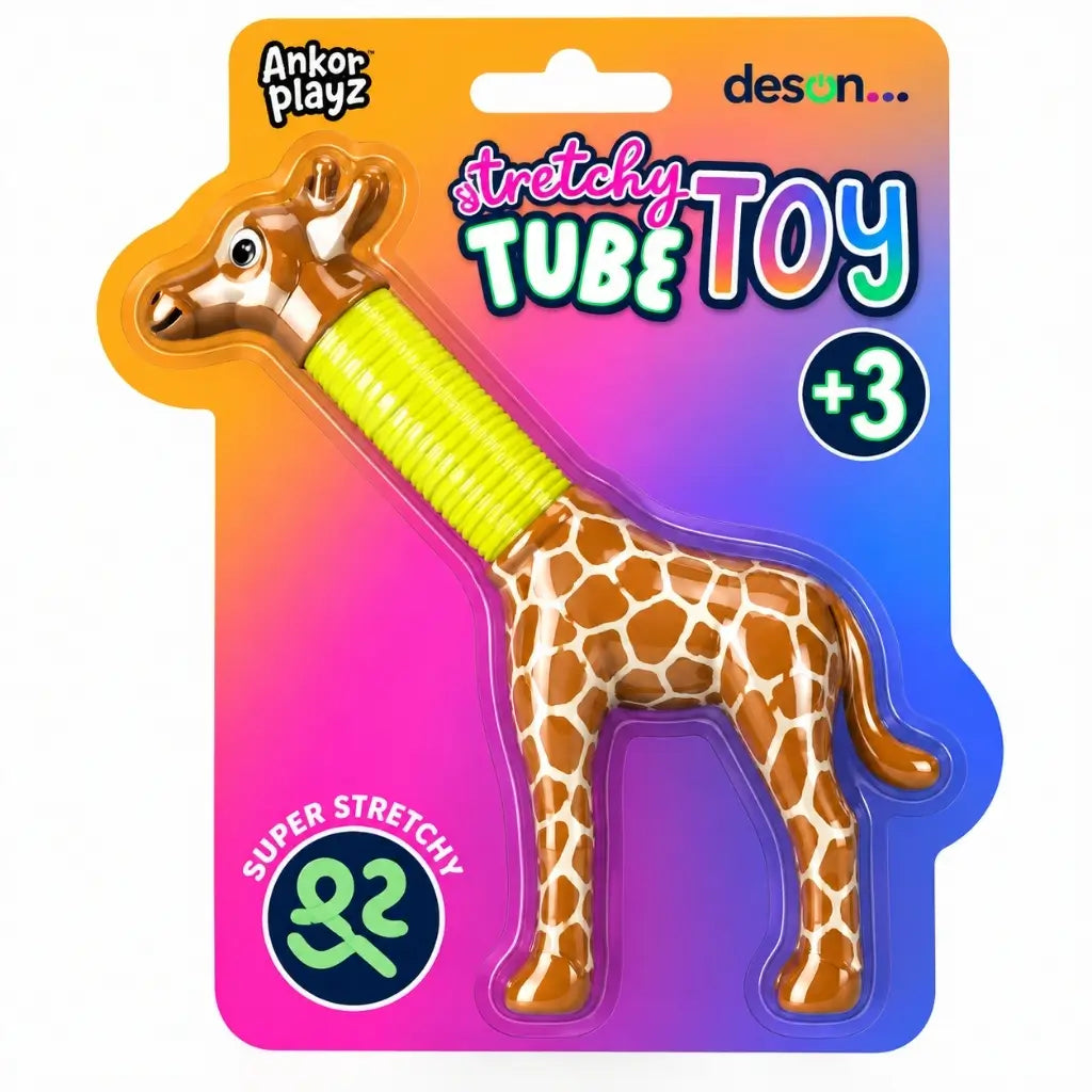 Stretchy animal tube toys in unicorn, turtle, sausage dog and giraffe designs