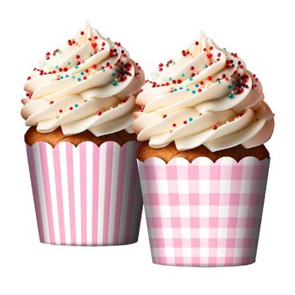 pink paper cupcake baking cups, striped and gingham