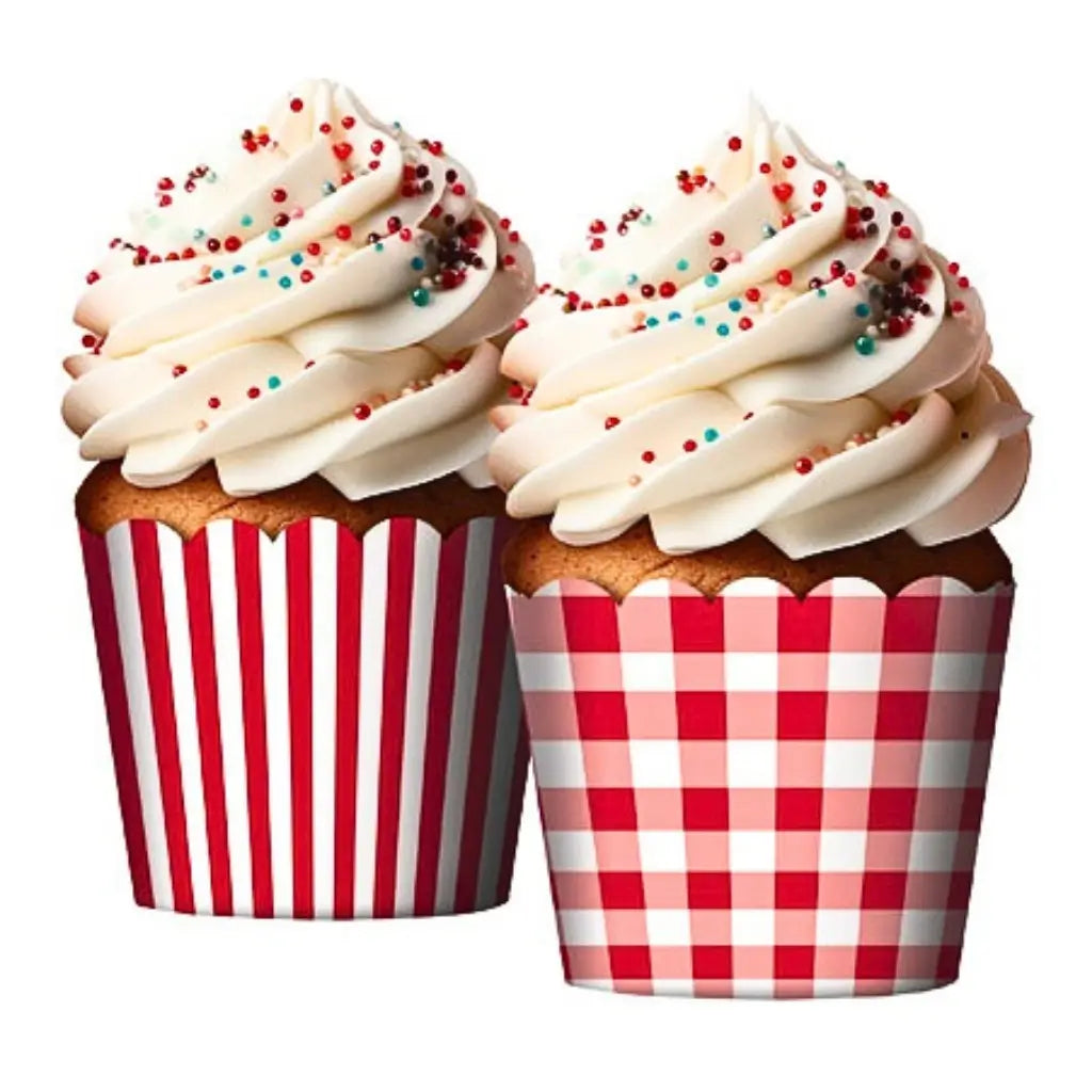 Red cupcake liners striped and gingham