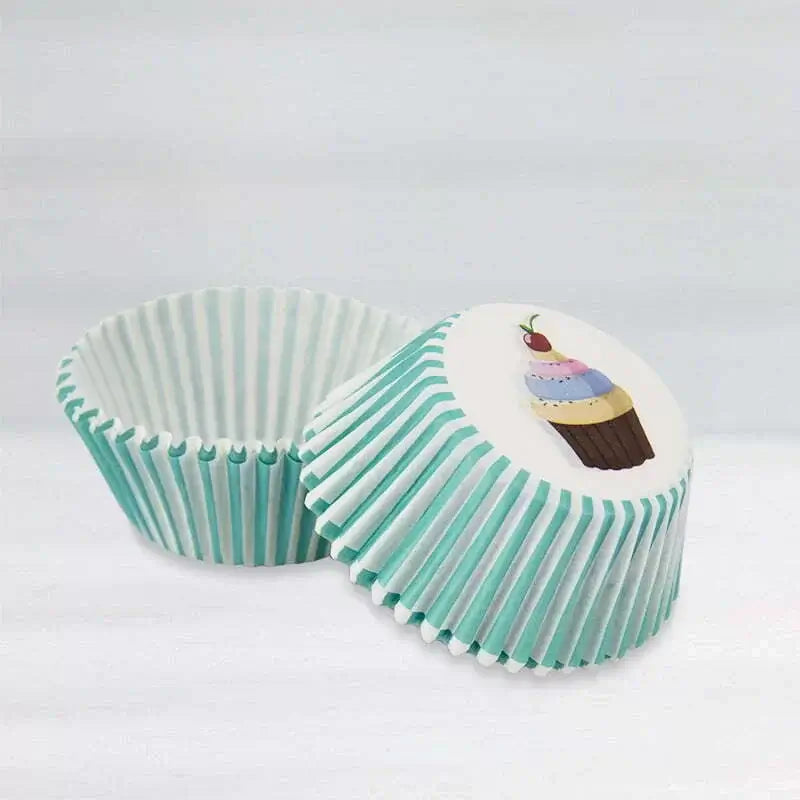 Mint Green Striped Cupcake Cups 40pk