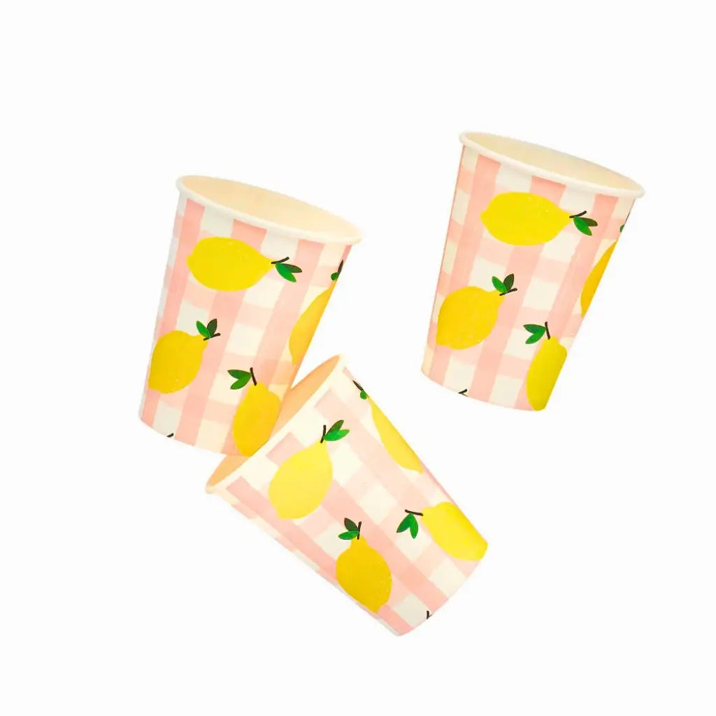 Citrus themed party cups with lemon design