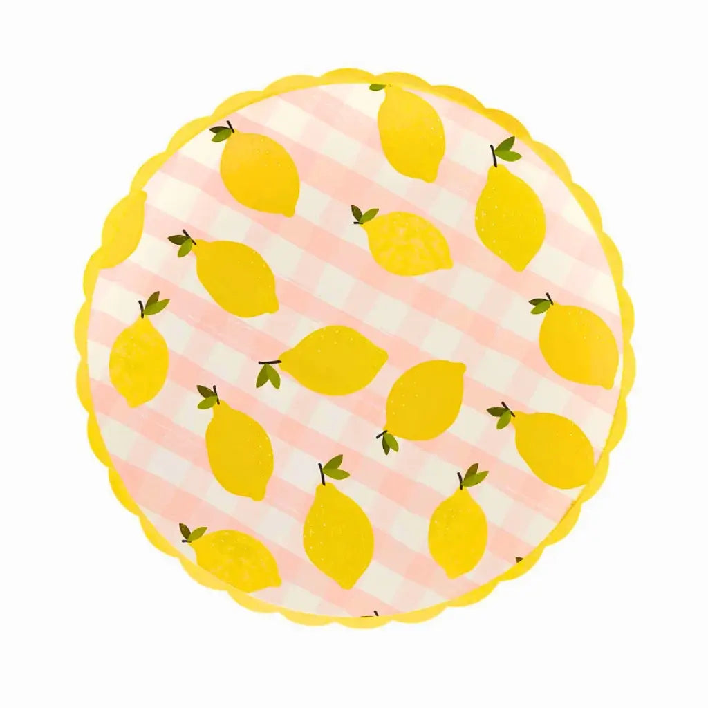 Lemon gingham paper plates summer party