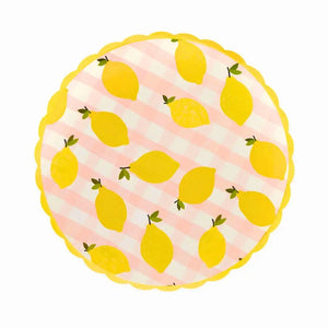 Lemon gingham paper plates summer party