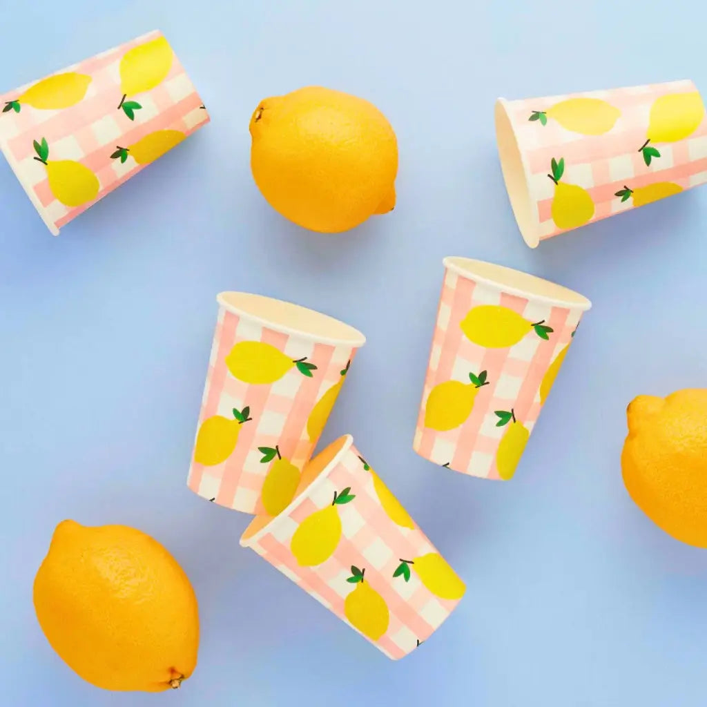 Lemon gingham paper cups summer party