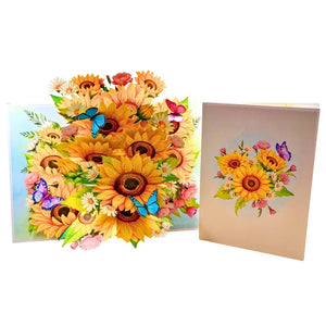 Handcrafted sunflower garden pop up greeting card
