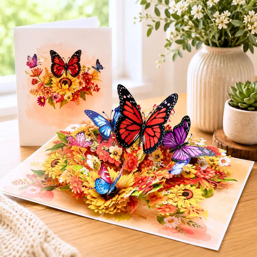Sunflower & butterflies pop up card for any occasion