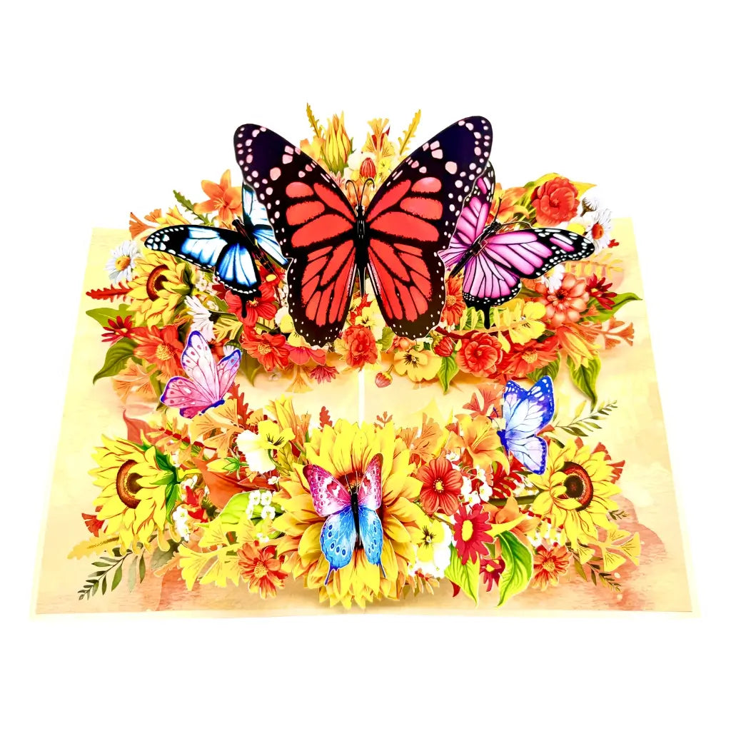 Autumn garden pop up card with butterflies 