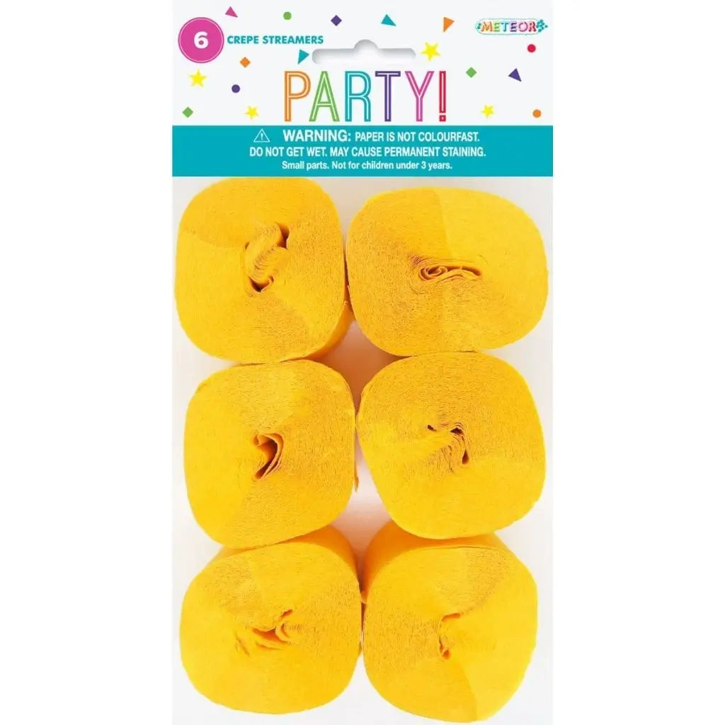 Sunflower yellow crepe streamers 6 pack for party décor