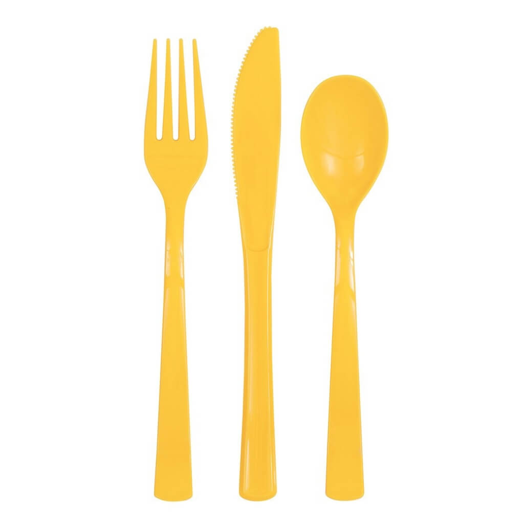 Sunflower Yellow Reusable Plastic Cutlery Set 18pk for Parties