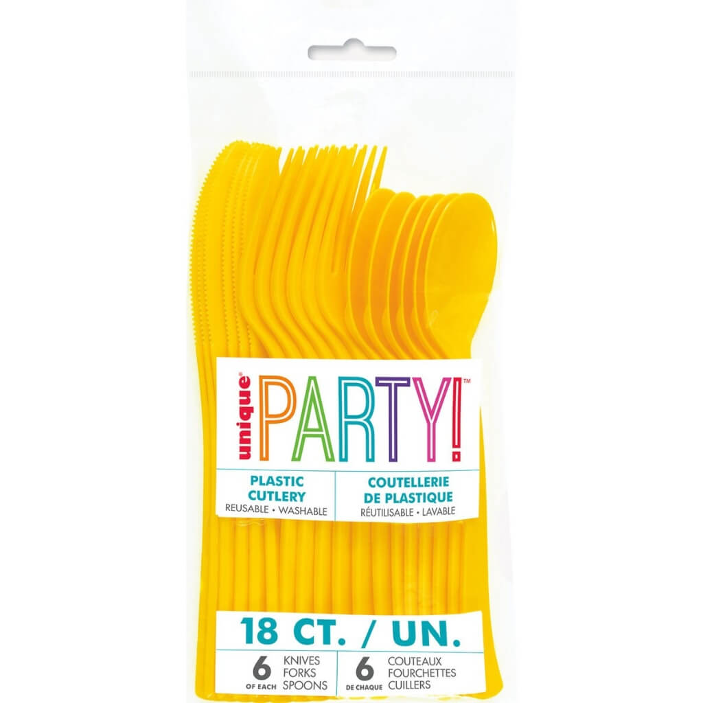 Sunflower Yellow Reusable Plastic Cutlery Set 18pk for Parties