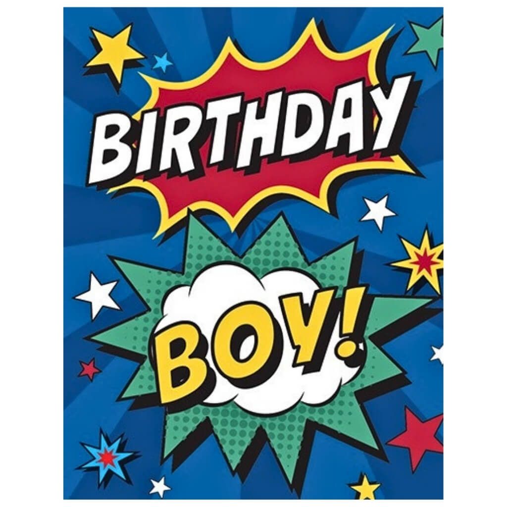 Superhero comic book birthday card for boys