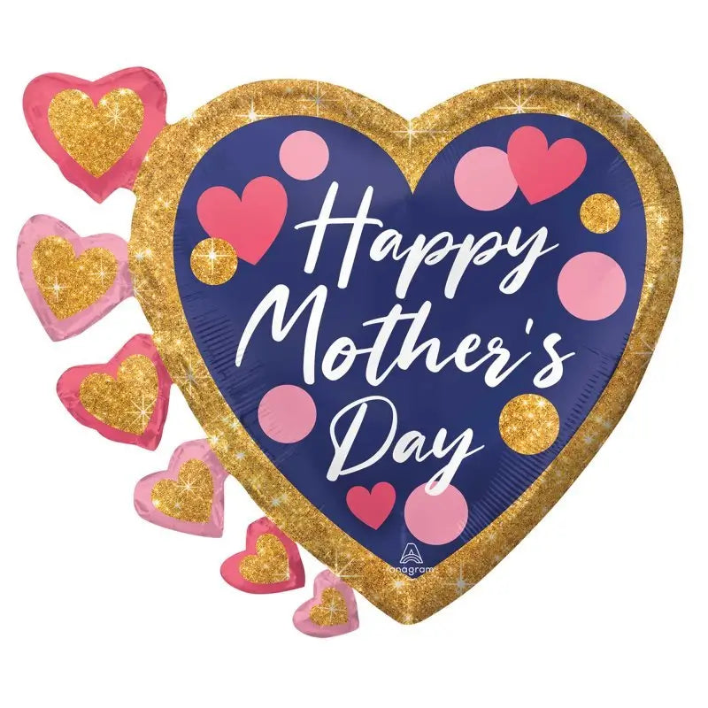 Supershape Happy Mother's Day Navy Pink Glitter Dot Heart Balloon