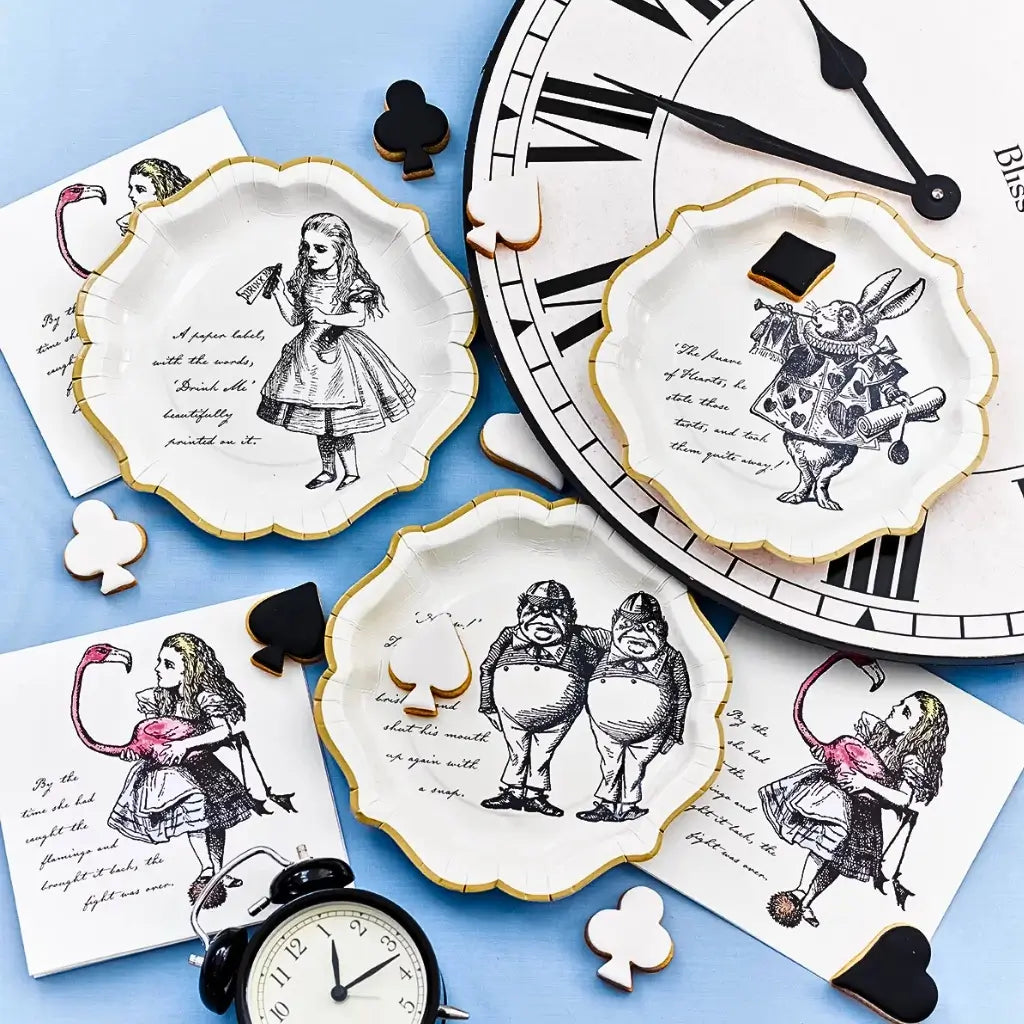 Talking Table Alice in Wonderland Mad Hatter tea party Scalloped edge themed birthday tableware