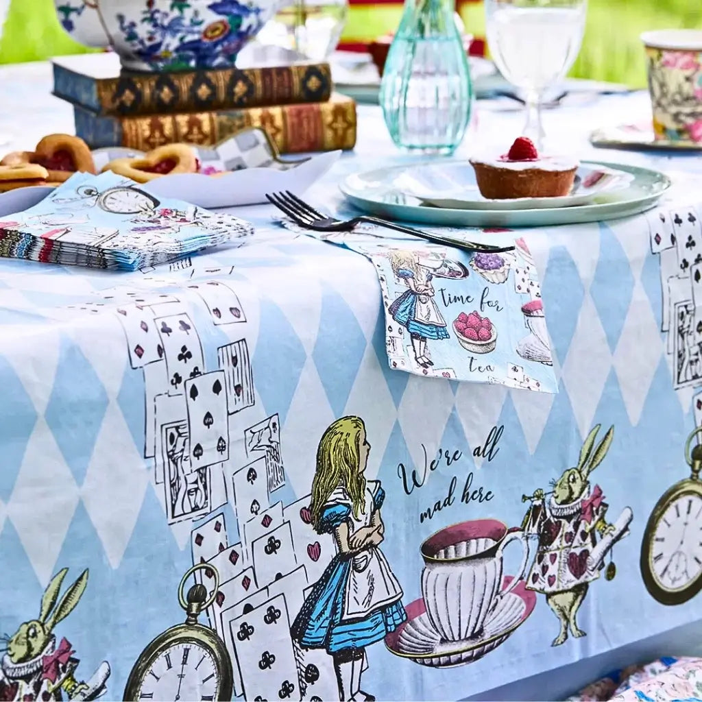 Alice in Wonderland Paper Table Cover Truly Alice Blue Tea Party Tablecloth