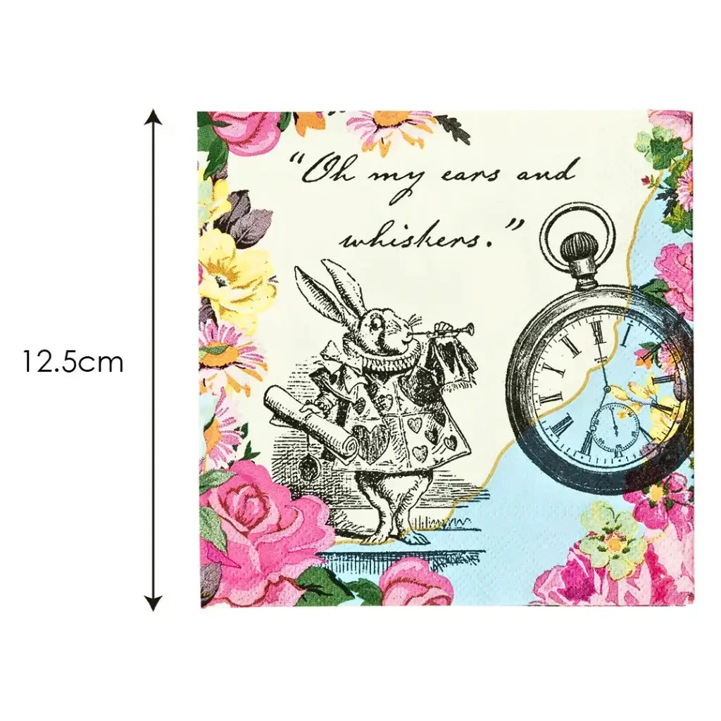 Alice in Wonderland rabbit floral cocktail napkins pack of 20