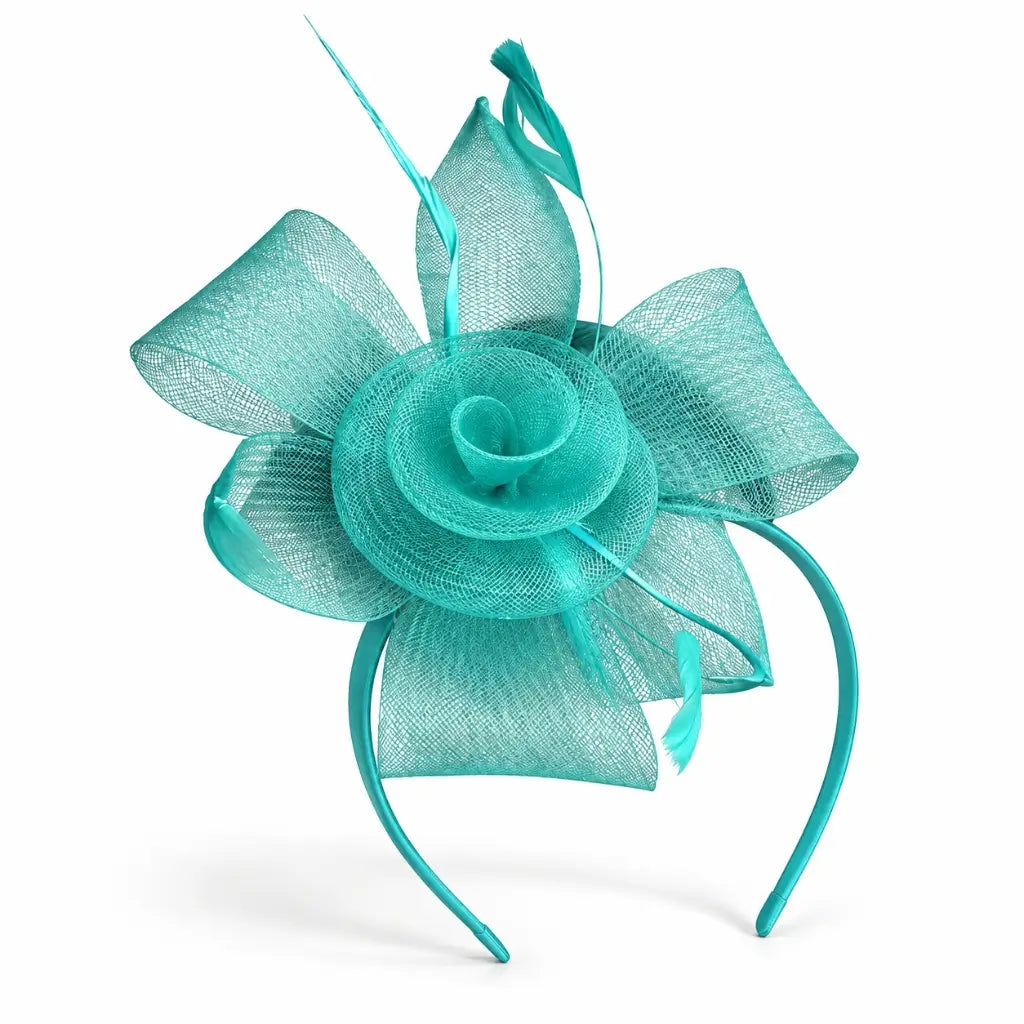 Elegant teal fascinator headband for weddings and formal parties