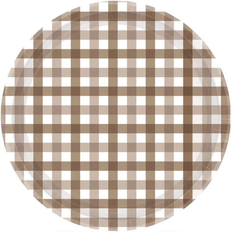 Teddy Brown Gingham Paper Plates 23cm 8pk