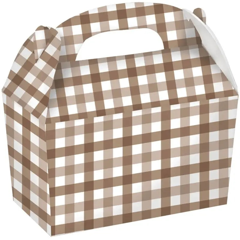 Teddy Brown Gingham Treat Boxes 4pk