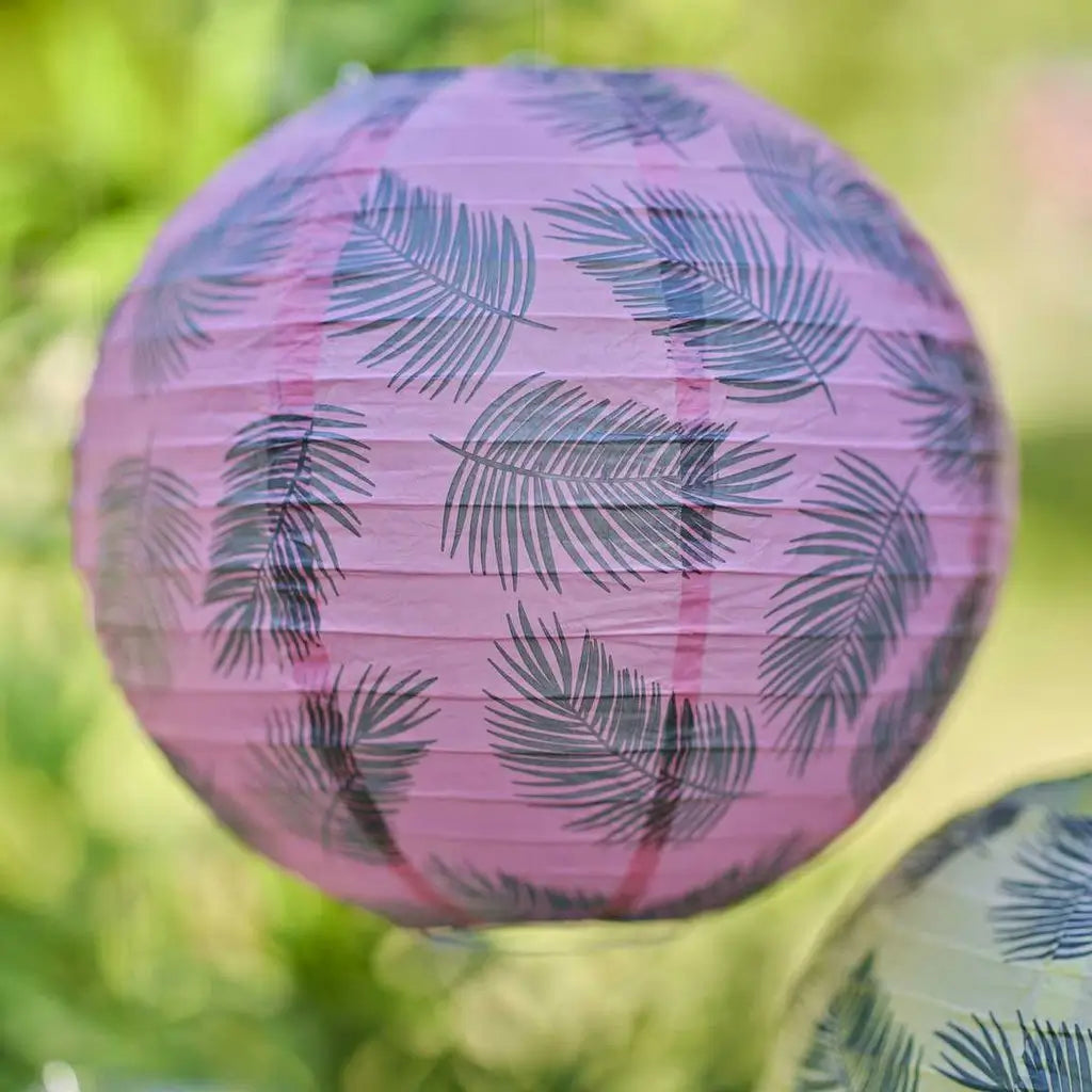 tiki tropics Hawaiian Palm Leaf Printed Hanging Lantern Decorations 3pk
