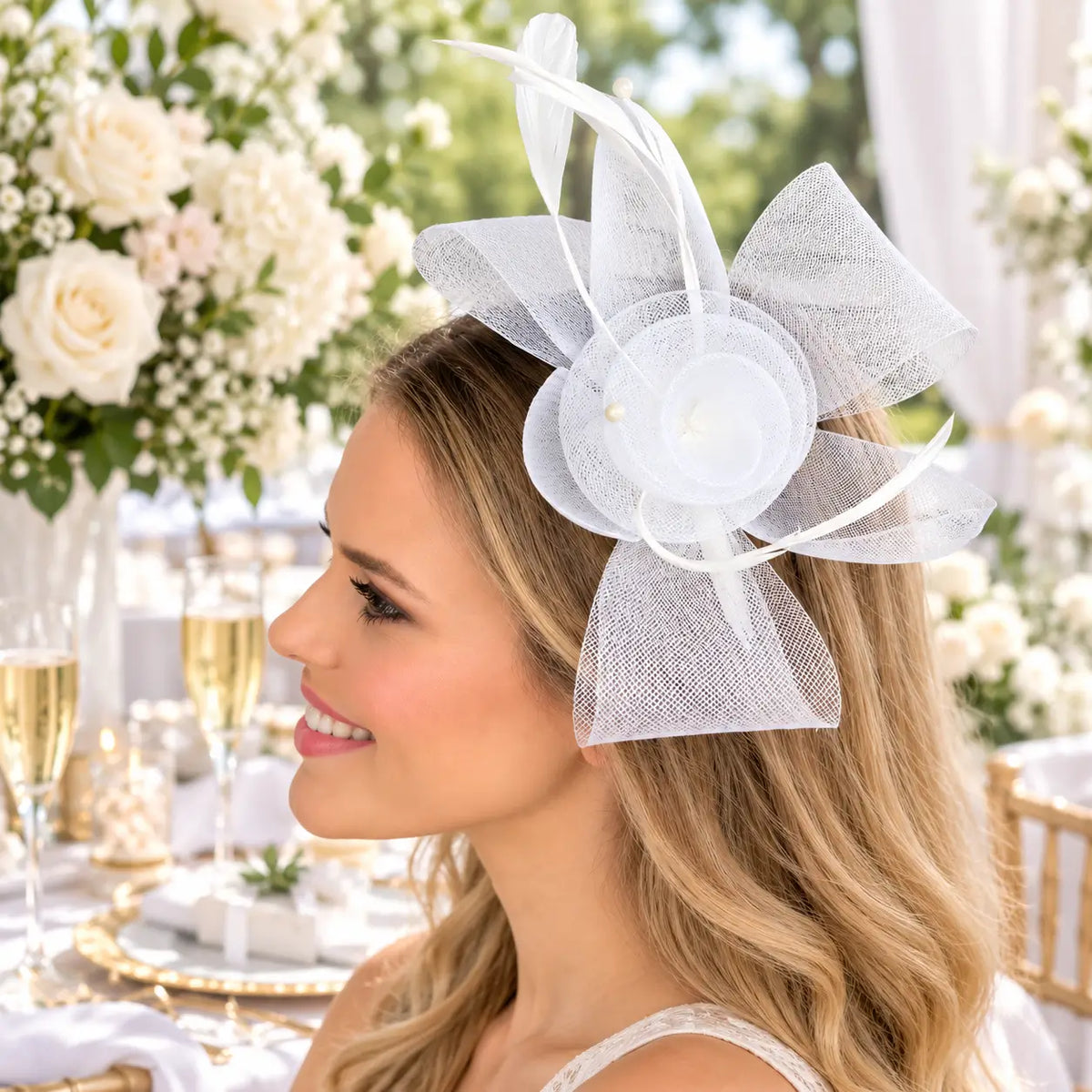 Lightweight white fascinator headband for weddings