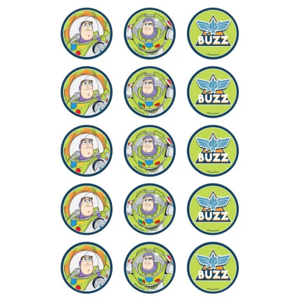 Toy Story Buzz Lightyear edible cupcake toppers with 15 pre-cut 5cm icing images.