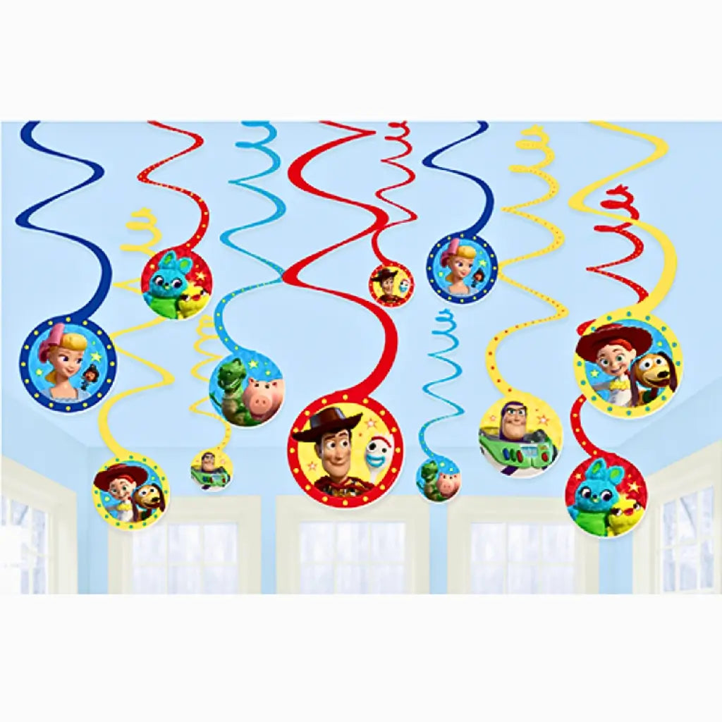 Toy Story hanging swirl decorations with character cutouts