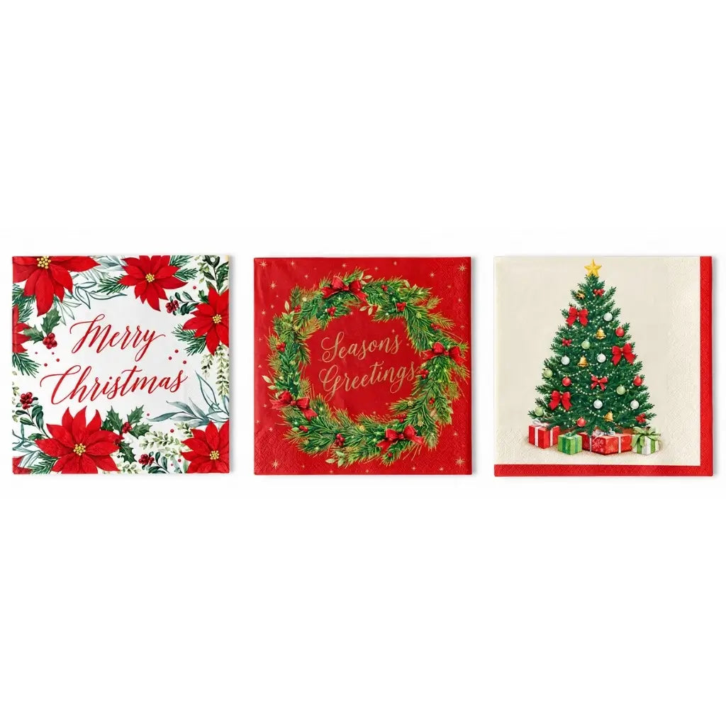 Traditional Christmas lunch napkins in three assorted festive designs