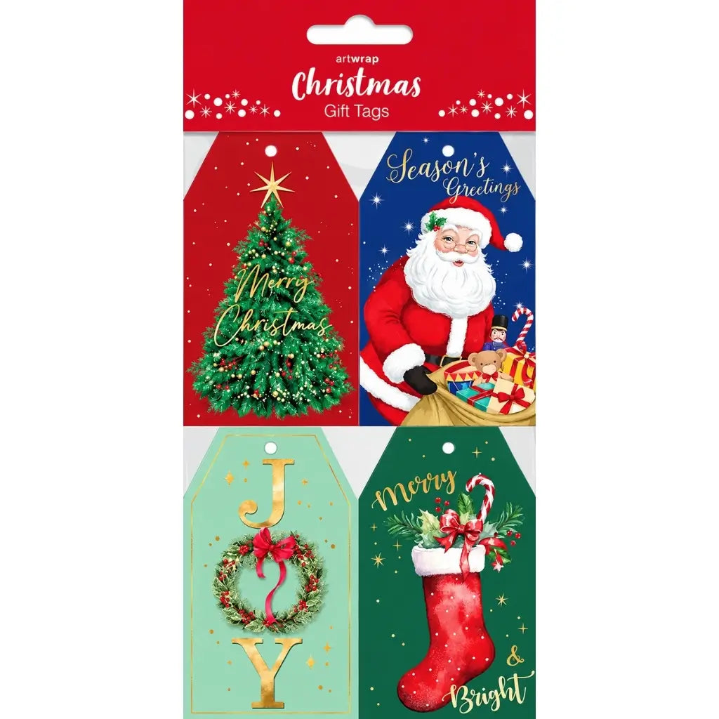 Traditional Christmas gift tags featuring four assorted festive designs