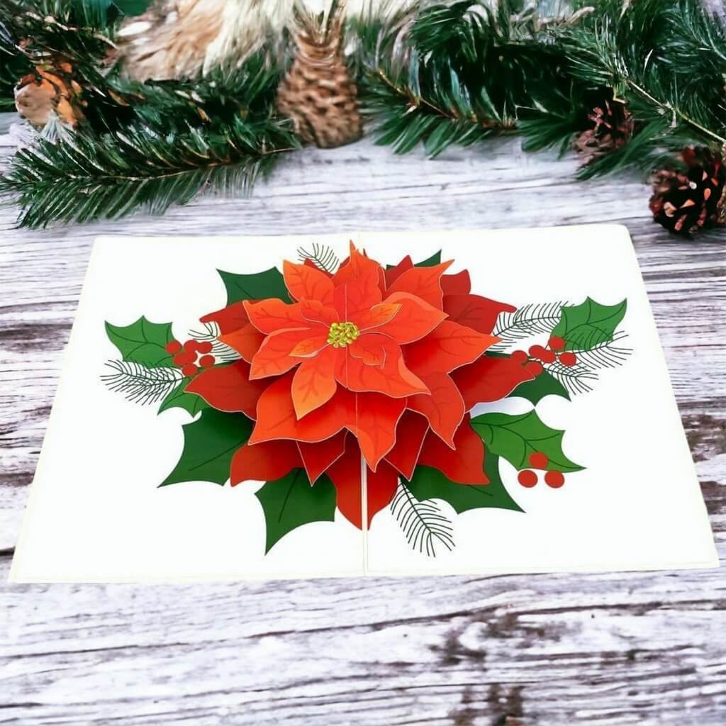 Online Party Supplies Australia Traditional Christmas Red Poinsettia Flower 3D Pop Up Greeting Card for Mum