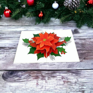 Online Party Supplies Australia Traditional Christmas Red Poinsettia Flower 3D Pop Up Greeting Card for Mum
