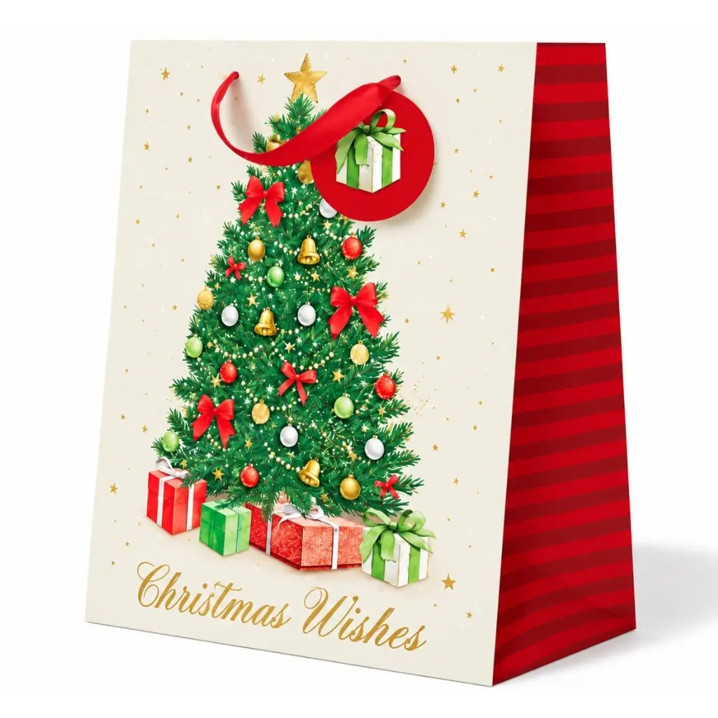 Christmas Wishes gift bag featuring a decorated festive tree