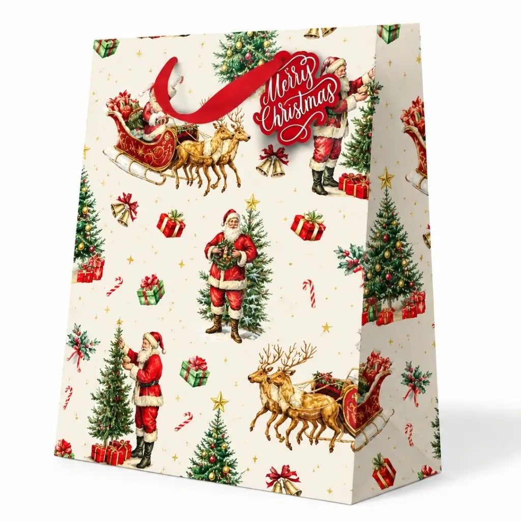 Vintage-style Santa pattern Christmas paper gift bag