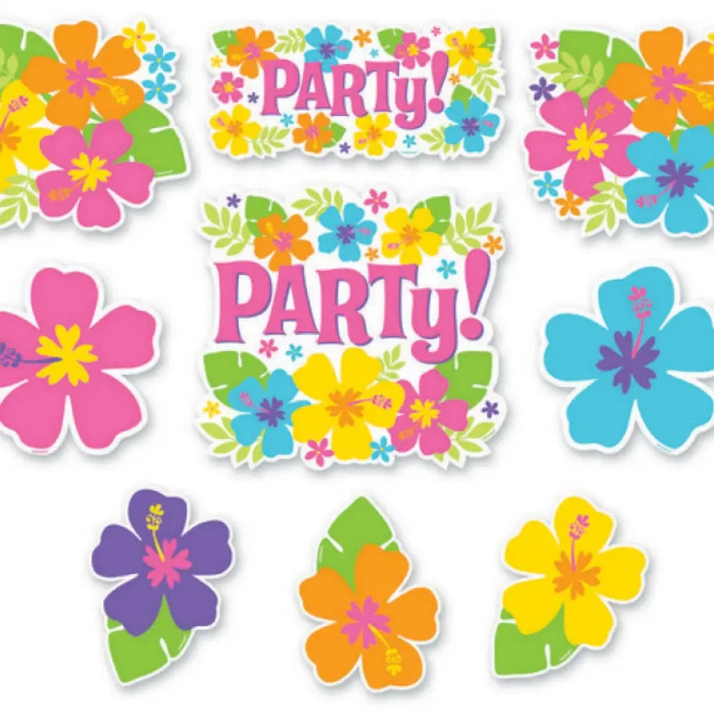 Tropical Hibiscus Party Cutout Wall Decorations 12pk