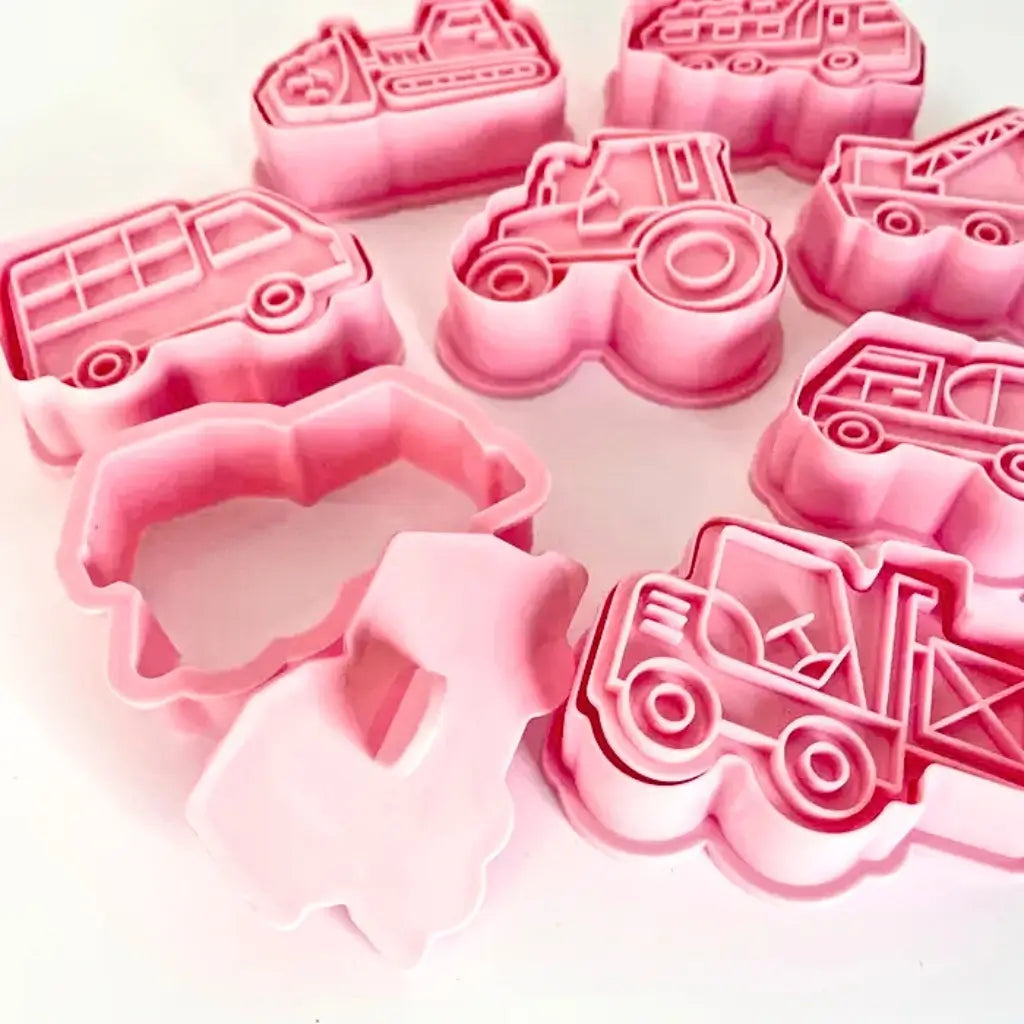 truck cookie cutters and stampers set for construction party baking
