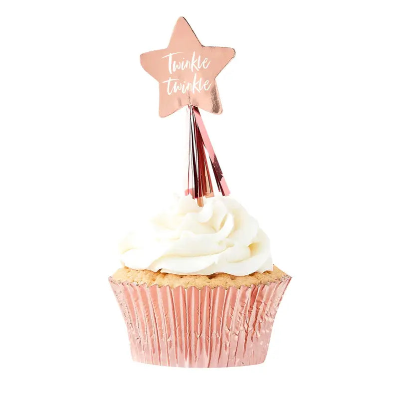  Rose Gold Twinkle Twinkle Star Cupcake Toppers 8pk