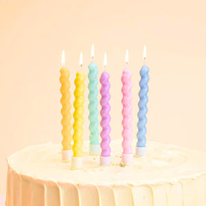 Twisted Curly Pastel Rainbow Candles with Picks 6pk birthday cake decorations