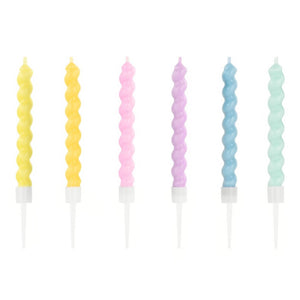 Twisted Curly Pastel Rainbow Candles with Picks 6pk birthday cake decorations