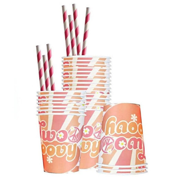 10pk Retro Two Groovy Paper Cups 266ml | Party Supplies