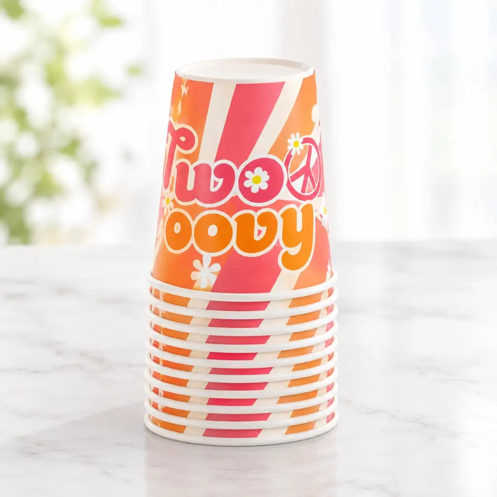 Retro Two Groovy Paper Cups 266ml 10pk