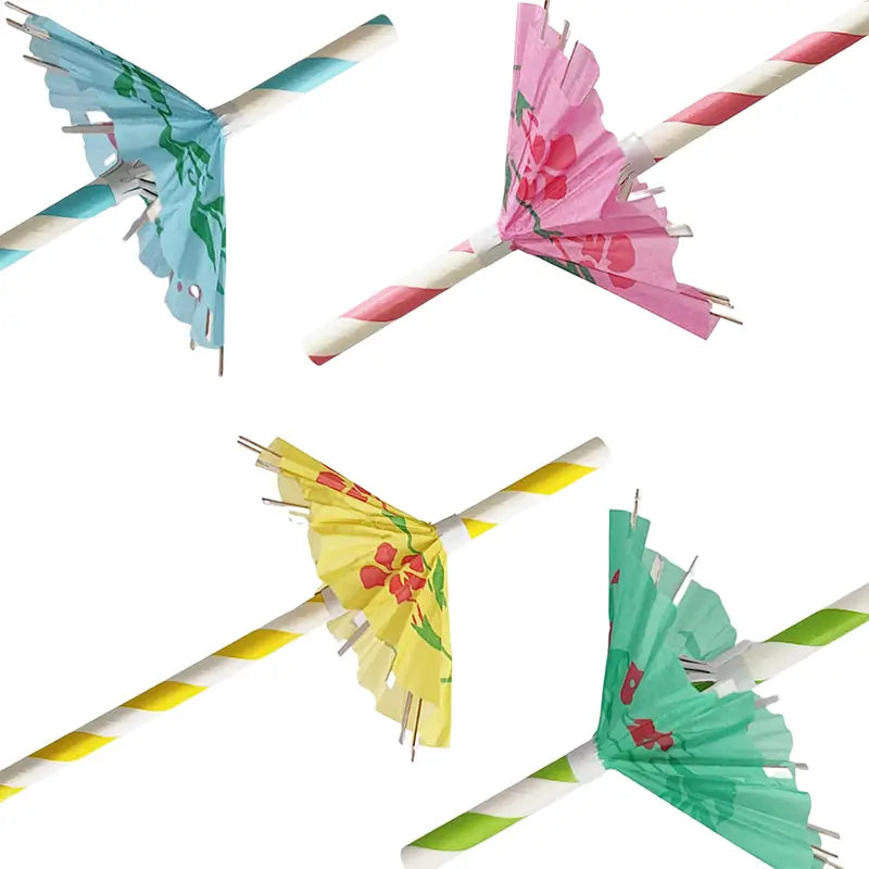 Luau Hawaiian Umbrella Paper Straws 12pk