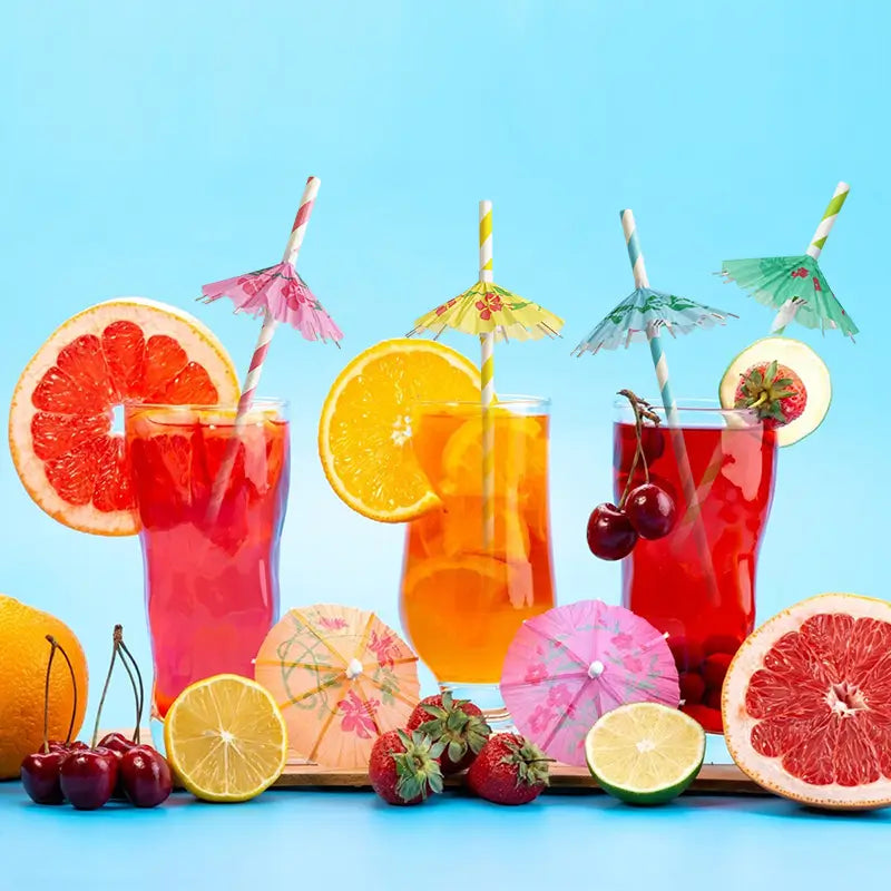 Luau Hawaiian Umbrella Paper Straws 12pk