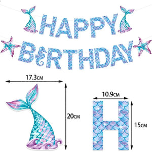 Mermaid Happy Birthday banner with mermaid tails