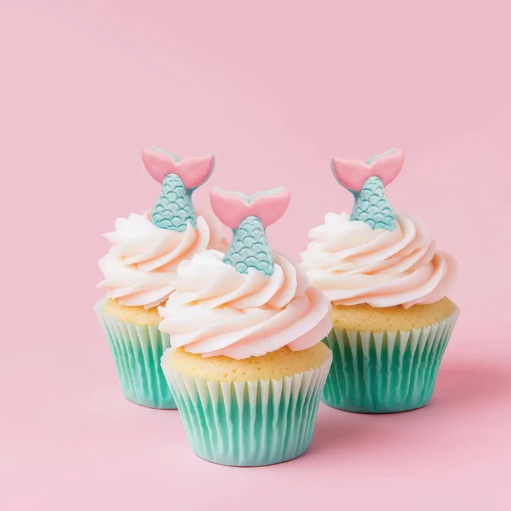 Sprinks pink and aqua mermaid tail icing decorations in an eight-pack