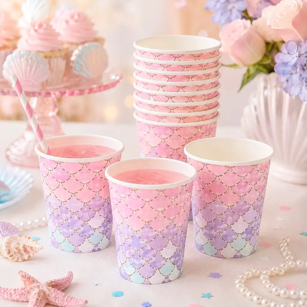 Pastel mermaid scales paper cups