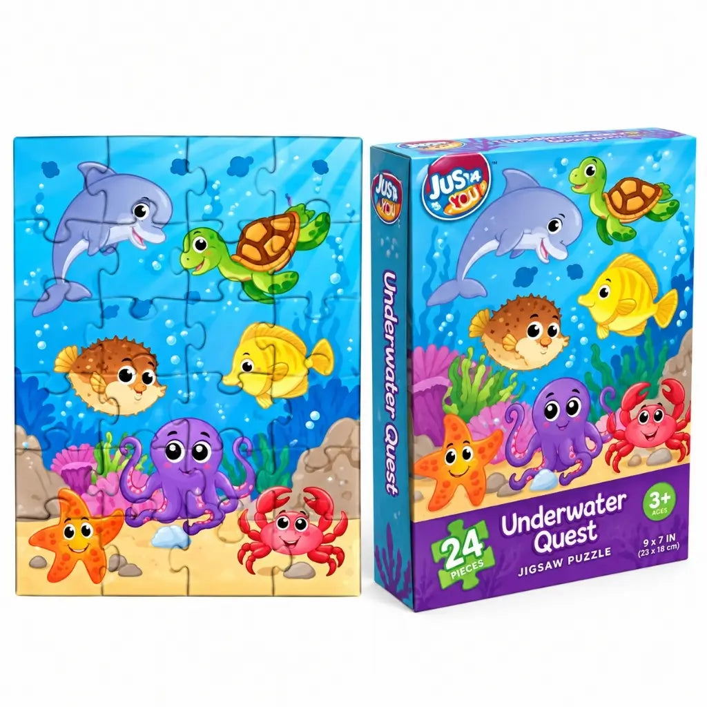 Under the Sea mini puzzle tin with a colourful 24-piece ocean animal jigsaw