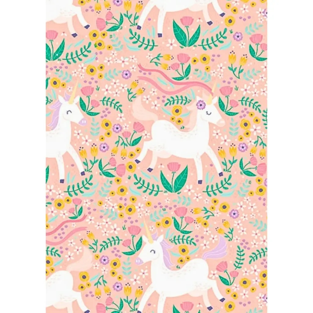 Unicorn floral wrapping paper pink background