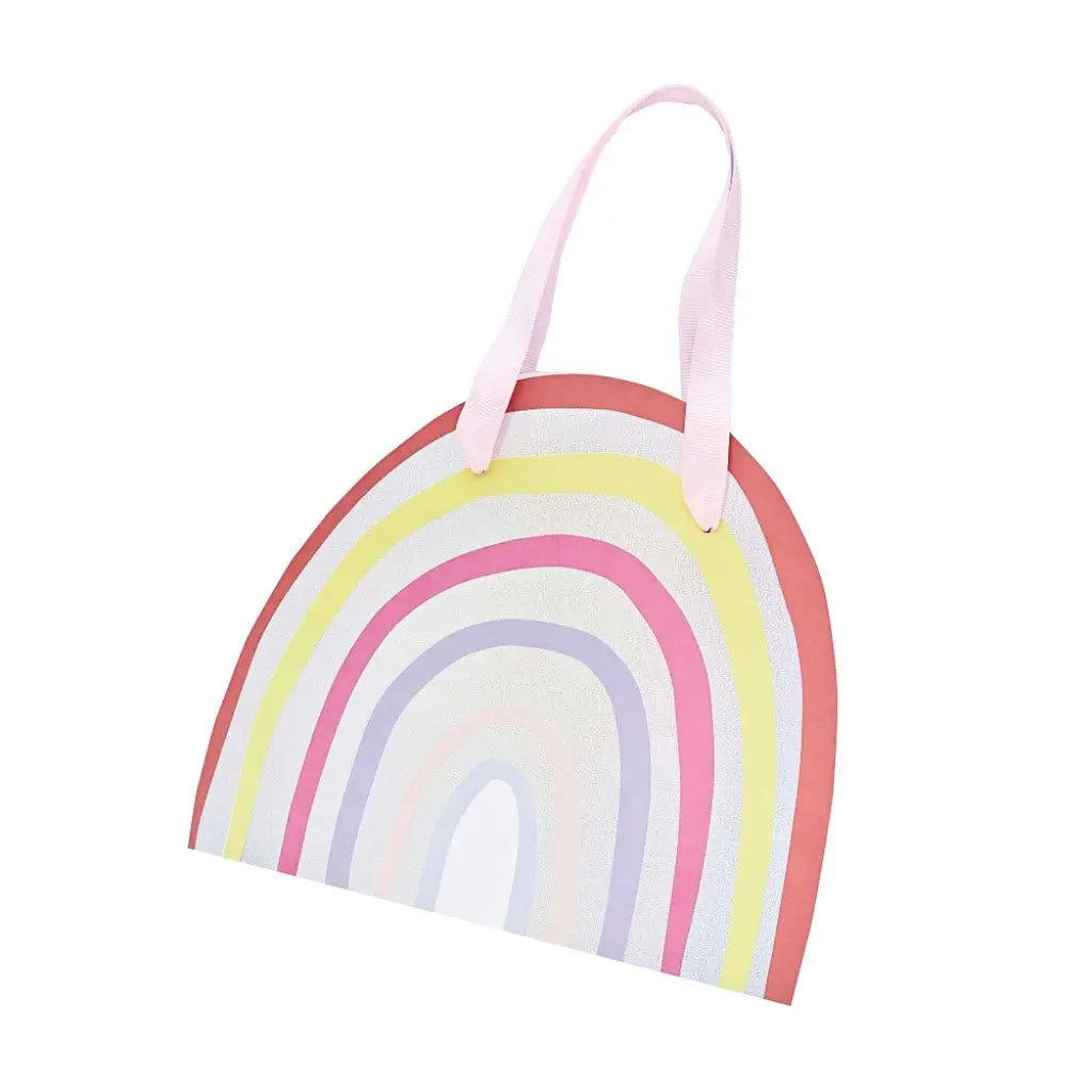 Unicorn and rainbow themed gift bags with shimmering foil finish