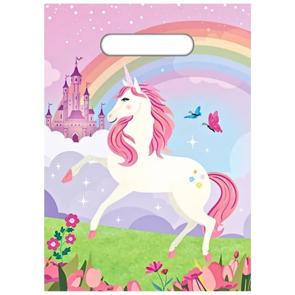 Mystical Unicorn Party Loot Bag with rainbow and castle