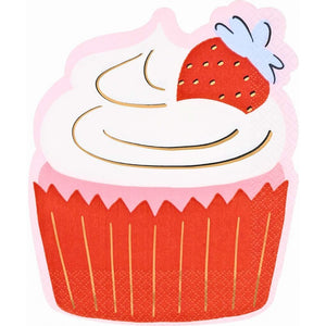 Cupcake shaped Valentine paper napkins with strawberry topping