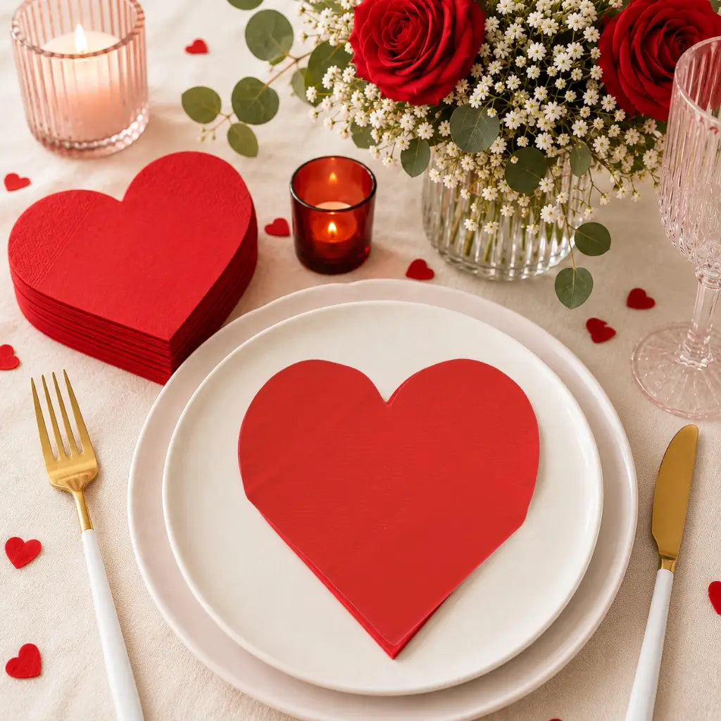 Red heart paper napkins 16 pack for Valentine's Day